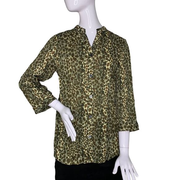 Kim Rogers Top Button Down Size M Brown Animal Print - Picture 1 of 13